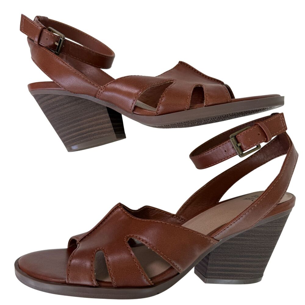 Frye & Co. Gelsey Brown Strappy Wedge Sandals Buckle Ankle Strap Women's Size 8M